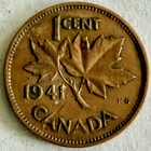 1941 Canada canadian One Cent  1c  Coin king George The Sixth vi maple Leaf f114
