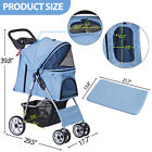 4 Wheel Pet Stroller For Cat Dog And More Foldable Carrier Strolling Cart Blue