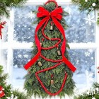 Suncalla 27 6  Christmas Teardrop Swag With Red Bow Bells Pine vintage