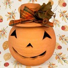 Halloween Fall Pumpkin Terra Cotta Hewell s Pottery W Hat Jack-o   -lantern