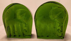 2  Vintage Blenko Glass Emerald Green Elephant Bookends  Art Glass Joel Myers