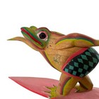 Surfer Frog Ron Jon Surf Shack Hand Carved   Painted Colorful Beach 6  X 11  Vtg
