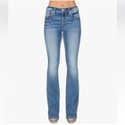 Miss Me Jeans Womens 29x34 Blue Mid Rise Bootcut Fleur De Lis Embellished Nwt