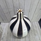 Vintage Art Deco Bud Vase White Black Vertical Striped Pattern Pottery 13  Tall