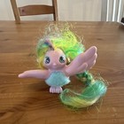 Vintage Pink Winged Fantasy Bird Figure  Plastic  Braided Hair Green Yellow Blue