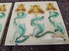 Set Of 5 Antique Art Nouveau Majolica Triple Tulip Fireplace Tiles 6  Square