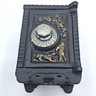 Vintage Small Cast Iron Combination Safe Coin Bank Black W  Gold Man Dog   Angel