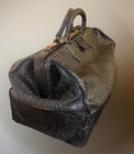 Antique Walrus Leather Doctors Bag Black Dbl Handle Large Apothecary 18 5x11x10