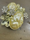 Vintage Brooch Costume Baroque Pearls Rhinestone Flowers Matching Clip Earrings
