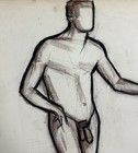Antique Original Charcoal Drawing  Nude Male Portrait  Fine Art  One Of A Kind