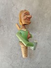 Vintage German Hand-carved Wooden Bottle Stoppers - Set Of 2 Collectible Barware