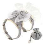 Fancy Girl Dog Dress Harness leash Pearl Bowtie Small Pet Puppy Cat Vest Clothes