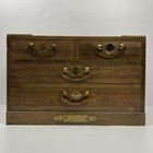 Vtg Japanese Tansu Jewelry Box 4 Drawer Chest Brass Accents W  Key 12   