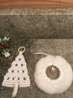 Set Of 4 Vtg Handmade Macrame Christmas Tree Ornaments Tree  Angel Wreath Skates