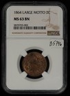 1864 2c Two Cent Piece - Large Motto - Brown Looks Rb - Ngc Ms 63 Bn - B5796