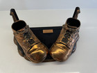 Antique Baby Boots Shoes Brass Copper Bronze Picture Holder Vintage 1958 Decor