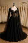 Gothic Wedding Dresses With Cape A Line Spaghetti Straps Black Bridal Gowns