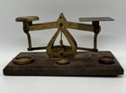 Vintage Warranted Accurate Brass Wood Postal Scale W 3 Weights Made In England