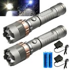 2pc Ultra Brightest 900000lm Zoom Led Rechargeable Flashlight Police Torch Light
