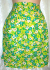 Vintage Chartreuse Yellow Lime Green Blue Flower Power Cotton Kitchen Half Apron