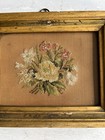 Antique Miniature Needlework On Perforated Paper Lemon Gilt Frame Circa 1850