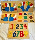 Lot 12 Preschool Puzzles   7 Puzzle Patch   5 Wooden Feet Hands Abcs Numbers