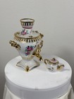 Vintage Gzhel Russian Porcelain Miniature Samovar   Teapot 9 Hand Painted Signed