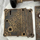 Antique Victorian Cast Iron Rim Lock  Mortise Eastlake Door Knobs   Back Plate