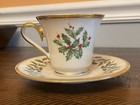 Lenox Holiday Holly Berry China Cup And Saucer Set Of 2 Gold Trim