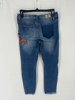 Machine Brand Ripped Embroided Women Rose Flower Soft Floral Denim Blue Jeans 5