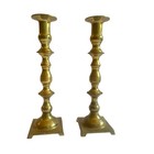 Pair Of Vintage Solid Brass Square Based Pillar Candle Holders 9 5    Taiwan 2