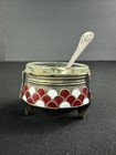 Antique Continental 800 Silver Enamel Salt Cellar W Glass Insert   Spoon