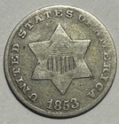 1853 Three Cent Silver     Circulated  Original Surfaces 