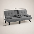 Grey Velvet Futon Sofa Bed 65  Convertible Couch W  Cup Holders   Wood Legs