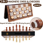 2 In 1 Magnetic Wooden Chess Set   Checkers Board Game  15       Folding Chess Board