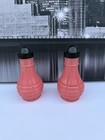 Wow  Rare Vintage Pink Fire King Hazel Atlas Salt   Pepper Shaker Bakelite Lids