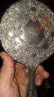 Antique Silver Plate Hand Held Vanity Mirror