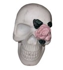 Skull Skeleton Head W  Flower White Figurine Halloween
