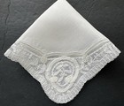 A  Vintage White Linen Hankie Handkerchief Brussels Tape Lace Wedding Bride 10 