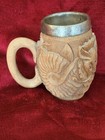 Vtg Dragon Carved Wood Beer Mug Tankard Stein Metal Insert