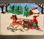 Vintage Christmas Latch Hook Winter Sleigh Wall Hanging Rug 1980 Caron 27   x20   