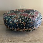 Large Boho Round Storage Sewing Basket And Lid Hand Painted Purple 13    X 6 5   