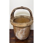 Antique 1900s Chinese Fisherman s Basket Asian Bent Bamboo Handle Fishing Rice
