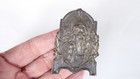 Antique French Religious Altar Miniature Metal Virgin Mary Plaque Stand Metal
