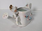 Vintage Ceramic Planter With Winking Pixie Elf Sitting On White Watering Can