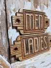 Vintage Art Deco Restroom Sign Mens Ladies Cast Iron Bar Restaurant Toilet Pair