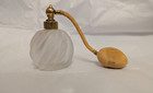 Antique Vintage Frosted Swirl Glass Perfume Bottle W  Atomizer Vanity