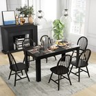 7 Pcs Dining Set Rectangular Wooden Dining Table 6 Windsor Chairs Kitchen Black