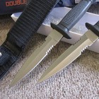 2pc - Double Trouble Boot Throwing Knife Set W  Waist Line Sheath Military Style