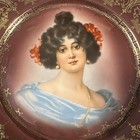 Vintage Royal Munich Porcelain Portrait Cabinet Plate Woman Red Flower Gold Gilt